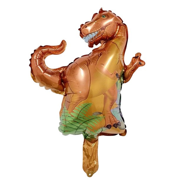 Balon din Folie Metalizata, Mini Figurina Dinozaur Model T-Rex, Tematica Aniversare, Umflare cu Aer sau Heliu, Include Pai, Multicolor, 48x34 cm