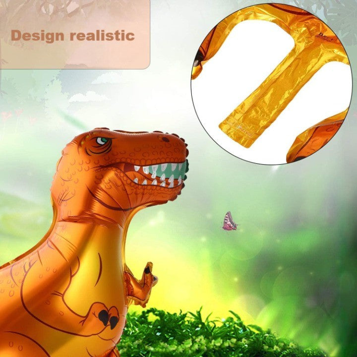 Balon din Folie Metalizata, Mini Figurina Dinozaur Model T-Rex, Tematica Aniversare, Umflare cu Aer sau Heliu, Include Pai, Multicolor, 48x34 cm