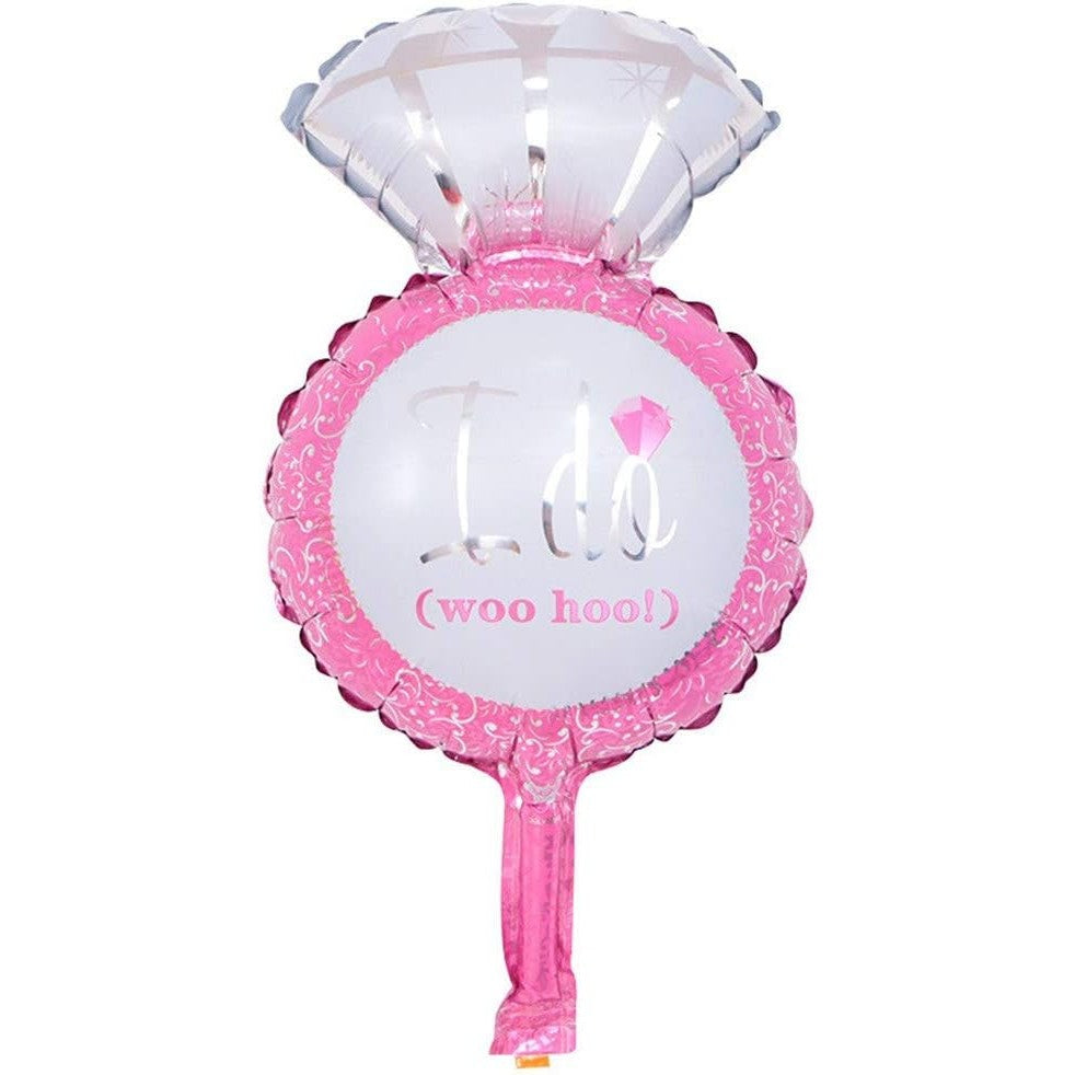 Balon din Folie Metalizata Inel de Logodna, Mini Figurina pentru Nunta si Cerere in Casatorie, Umflare Aer sau Heliu, Roz, 46x23 cm