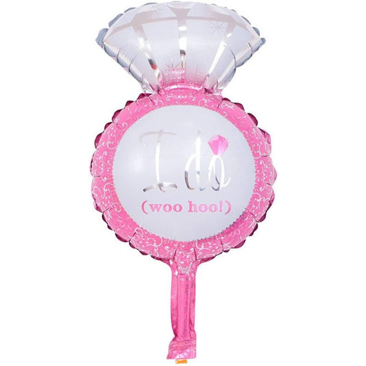 Balon din Folie Metalizata Inel de Logodna, Mini Figurina pentru Nunta si Cerere in Casatorie, Umflare Aer sau Heliu, Roz, 46x23 cm