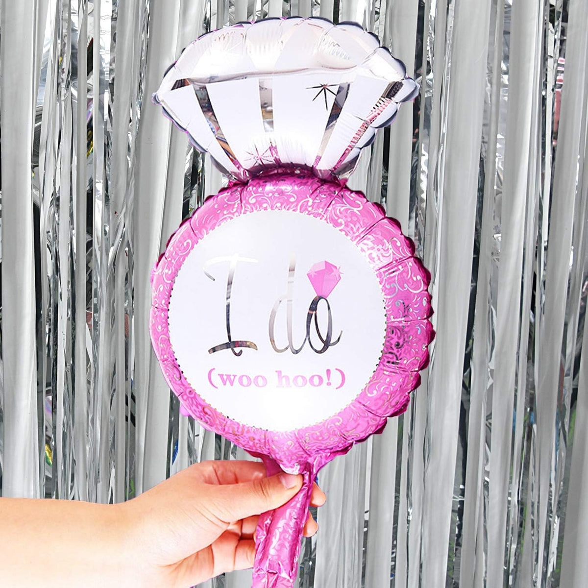Balon din Folie Metalizata Inel de Logodna, Mini Figurina pentru Nunta si Cerere in Casatorie, Umflare Aer sau Heliu, Roz, 46x23 cm