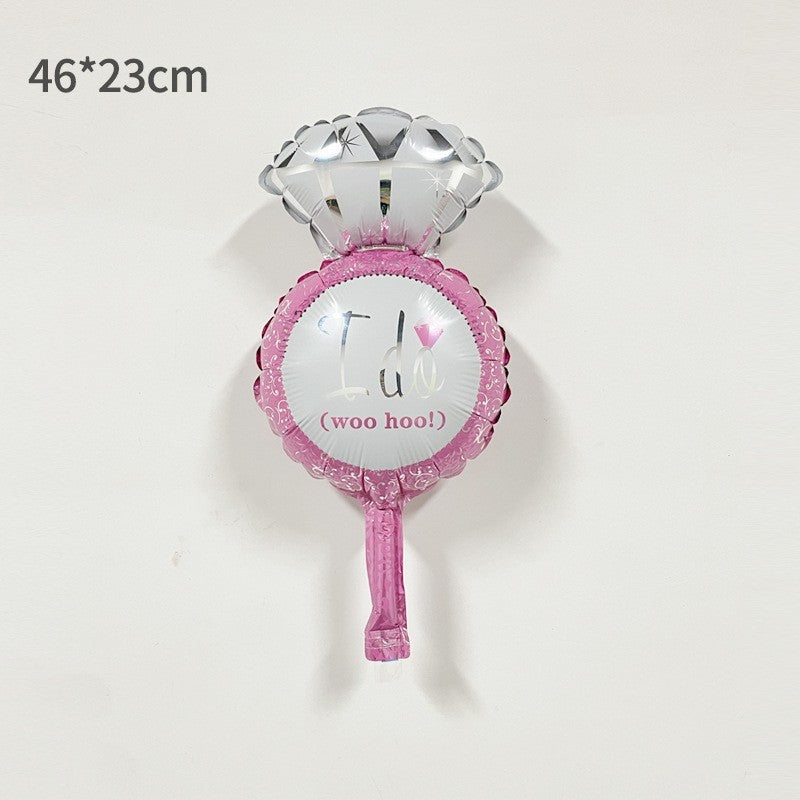 Balon din Folie Metalizata Inel de Logodna, Mini Figurina pentru Nunta si Cerere in Casatorie, Umflare Aer sau Heliu, Roz, 46x23 cm