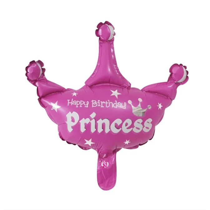 Balon Aniversar din Folie Metalizata, Model Mini Figurina Coroana de Printesa, Decor Petrecere Copii, Umflare cu Aer sau Heliu, Roz, 42x38 cm