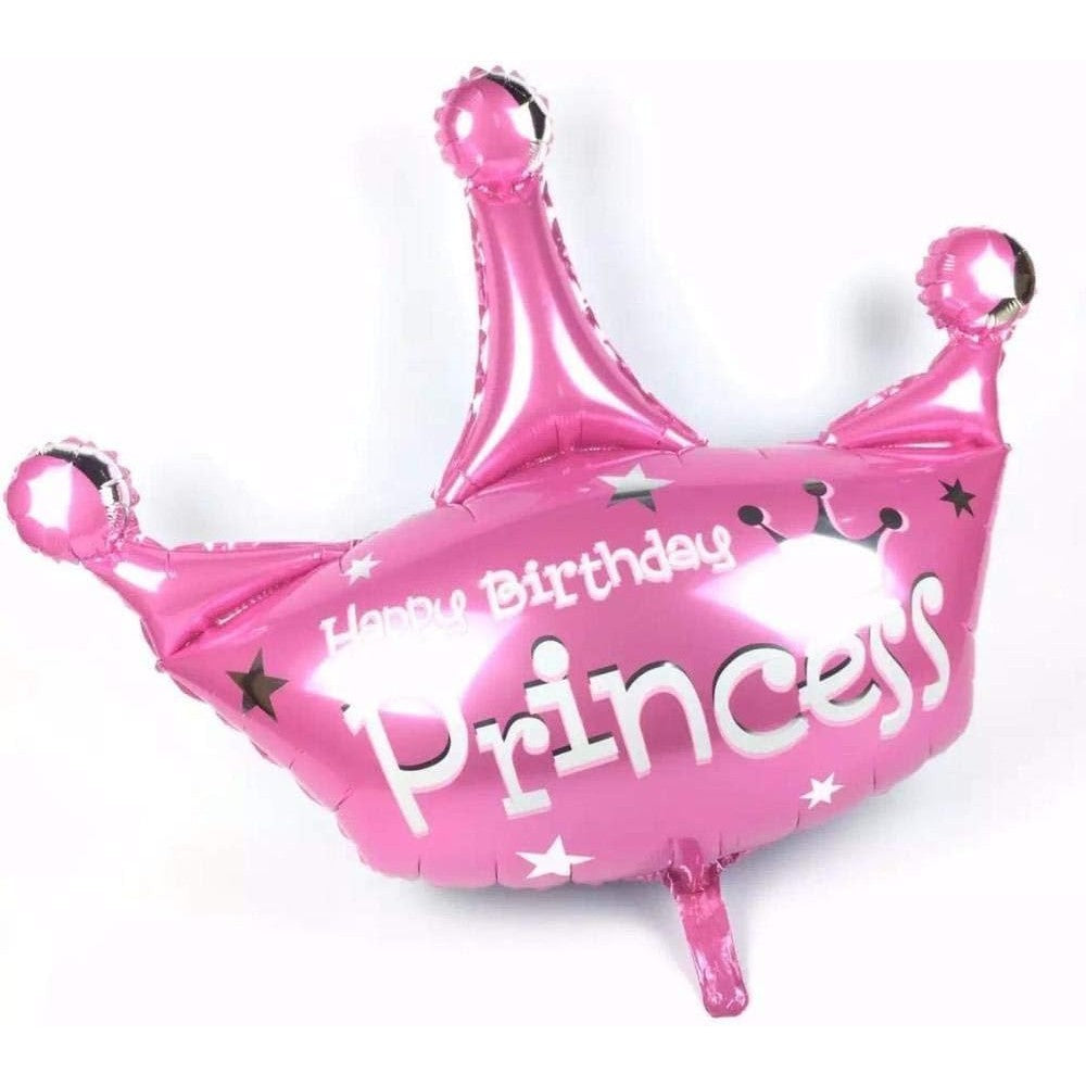 Balon Aniversar din Folie Metalizata, Model Mini Figurina Coroana de Printesa, Decor Petrecere Copii, Umflare cu Aer sau Heliu, Roz, 42x38 cm