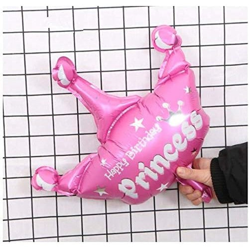 Balon Aniversar din Folie Metalizata, Model Mini Figurina Coroana de Printesa, Decor Petrecere Copii, Umflare cu Aer sau Heliu, Roz, 42x38 cm
