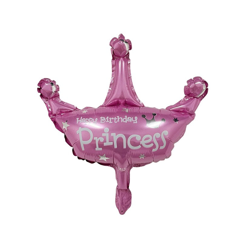Balon Aniversar din Folie Metalizata, Model Mini Figurina Coroana de Printesa, Decor Petrecere Copii, Umflare cu Aer sau Heliu, Roz, 42x38 cm
