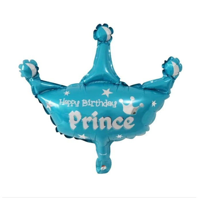 Balon din Folie Metalizata, Model Coroana de Print, Mini Figurina Aniversara, Umflare Aer sau Heliu, Folie Aluminiu, 42x38 cm, Albastru