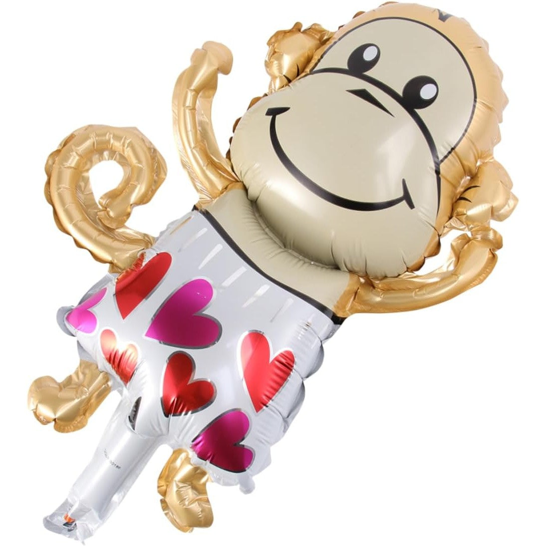Balon din Folie Metalizată, Mini Figurină Animăluțe Model Maimuțică, Tematică Aniversare, Umflare Aer sau Heliu, Pai Inclus, Multicolor, 45x28 cm