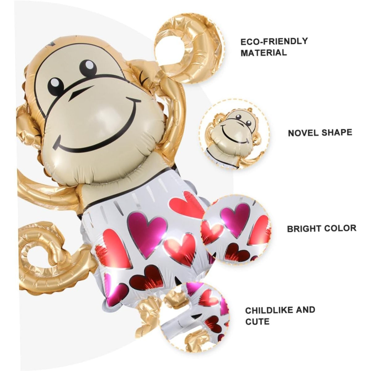 Balon din Folie Metalizată, Mini Figurină Animăluțe Model Maimuțică, Tematică Aniversare, Umflare Aer sau Heliu, Pai Inclus, Multicolor, 45x28 cm