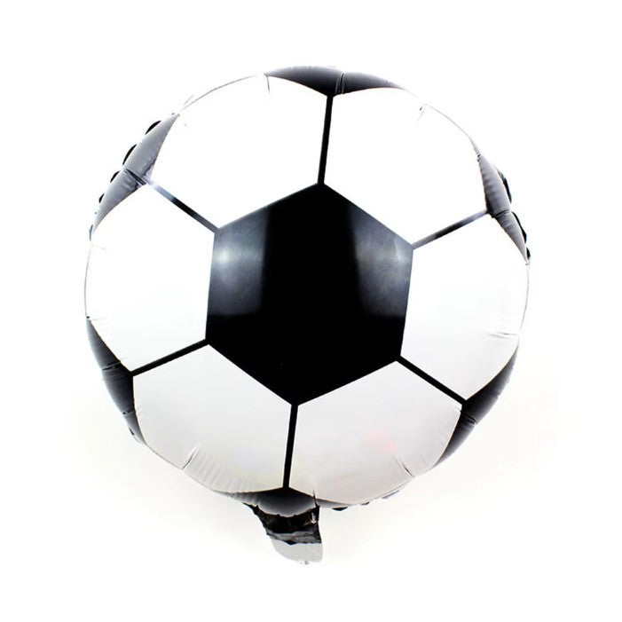 Balon din Folie Metalizata, Model Minge de Fotbal, Mini Figurina pentru Petrecere Tematica Aniversara, Umflare cu Aer sau Heliu, include Pai, 30x24 cm, Alb-Negru