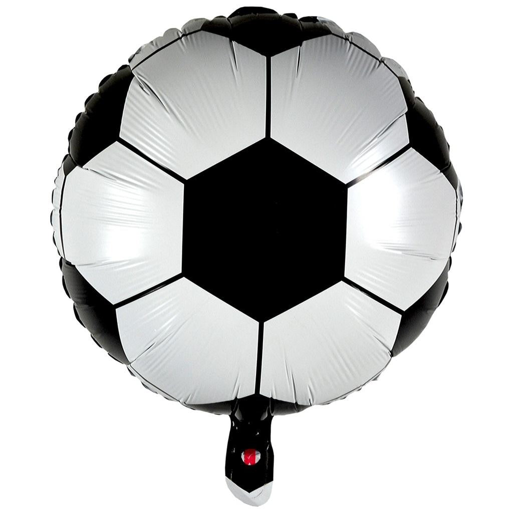 Balon din Folie Metalizata, Model Minge de Fotbal, Mini Figurina pentru Petrecere Tematica Aniversara, Umflare cu Aer sau Heliu, include Pai, 30x24 cm, Alb-Negru