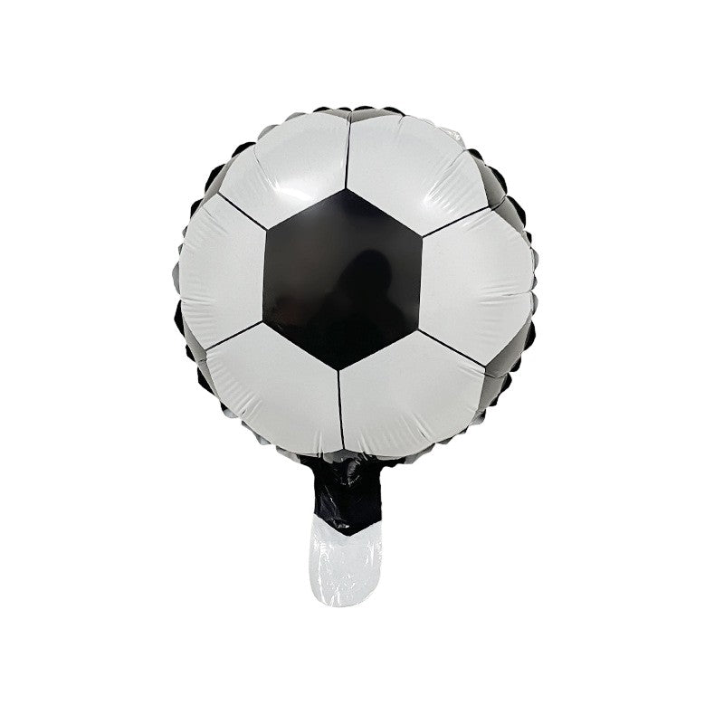 Balon din Folie Metalizata, Model Minge de Fotbal, Mini Figurina pentru Petrecere Tematica Aniversara, Umflare cu Aer sau Heliu, include Pai, 30x24 cm, Alb-Negru