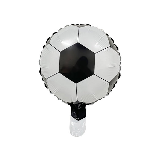 Balon din Folie Metalizata, Model Minge de Fotbal, Mini Figurina pentru Petrecere Tematica Aniversara, Umflare cu Aer sau Heliu, include Pai, 30x24 cm, Alb-Negru
