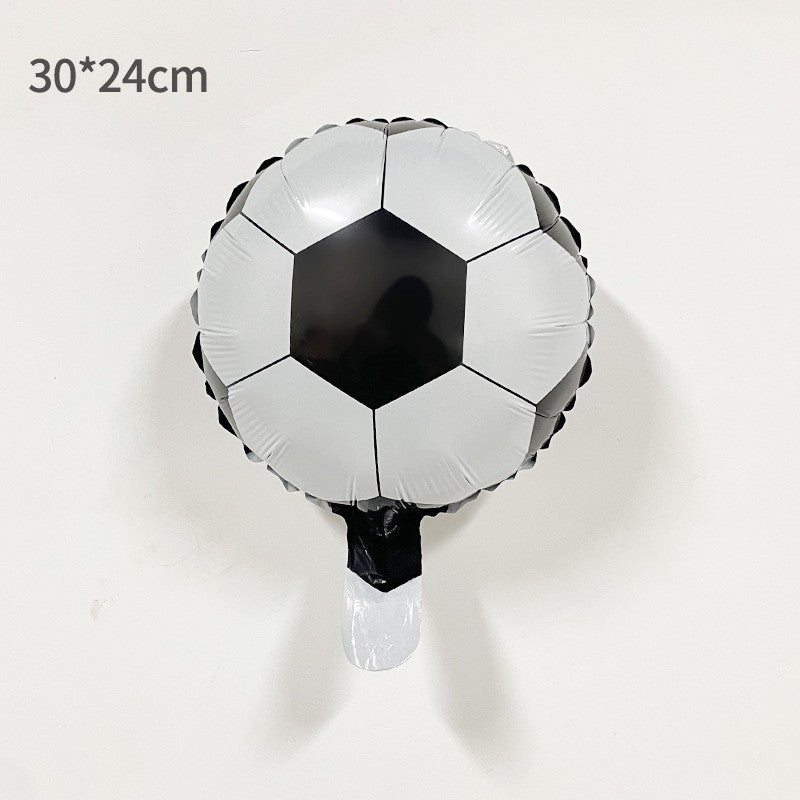Balon din Folie Metalizata, Model Minge de Fotbal, Mini Figurina pentru Petrecere Tematica Aniversara, Umflare cu Aer sau Heliu, include Pai, 30x24 cm, Alb-Negru