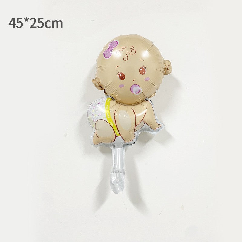 Balon din Folie Metalizata, Figurina Bebelus Fetita, Decoratiuni Gender Reveal si Baby Shower, Set cu Pai Inclus, Umflare Aer sau Heliu, Multicolor, 45x25 cm