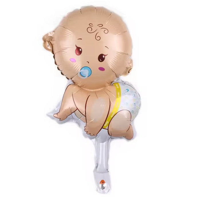 Balon din Folie Metalizata, Mini Figurina Bebelus Baietel, Tematica Gender Reveal si Botez, Set cu Pai Inclus, Umflare Aer sau Heliu, Multicolor, 45x25 cm