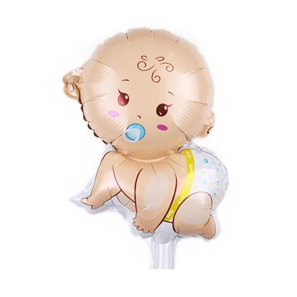 Balon din Folie Metalizata, Mini Figurina Bebelus Baietel, Tematica Gender Reveal si Botez, Set cu Pai Inclus, Umflare Aer sau Heliu, Multicolor, 45x25 cm