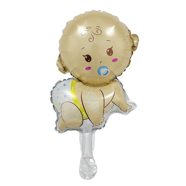Balon din Folie Metalizata, Mini Figurina Bebelus Baietel, Tematica Gender Reveal si Botez, Set cu Pai Inclus, Umflare Aer sau Heliu, Multicolor, 45x25 cm