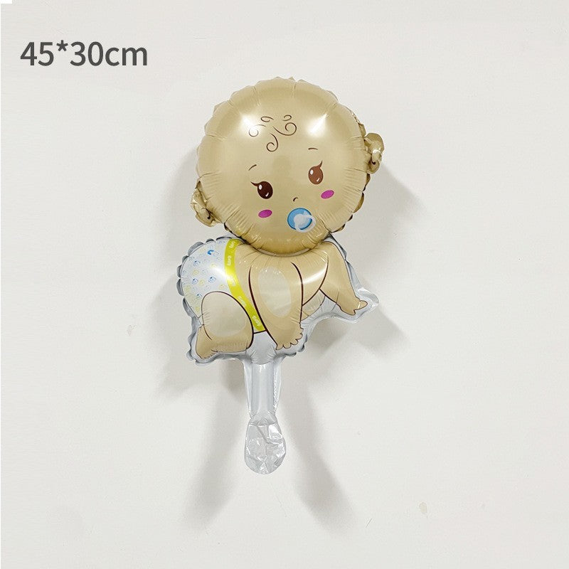 Balon din Folie Metalizata, Mini Figurina Bebelus Baietel, Tematica Gender Reveal si Botez, Set cu Pai Inclus, Umflare Aer sau Heliu, Multicolor, 45x25 cm