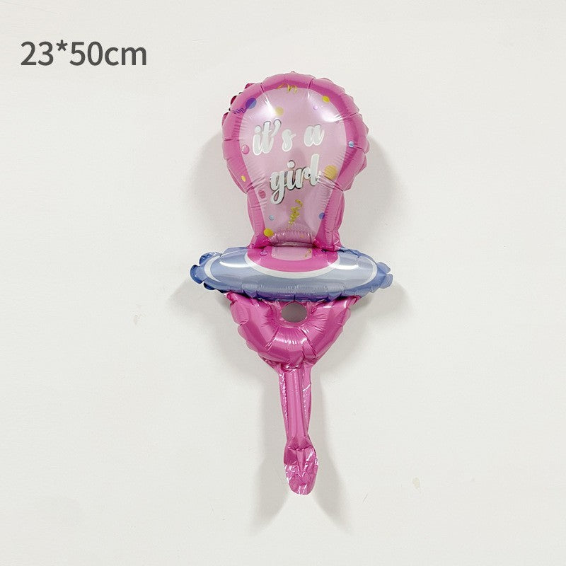 Balon din Folie Metalizata Model Suzeta, Mini Figurina Petrecere Gender Reveal si Botez, Umflare Aer sau Heliu, include Pai, 23x50 cm, Roz
