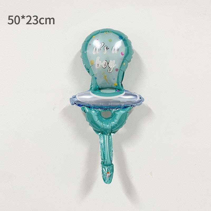 Balon din Folie Metalizata, Figurina Mini Model Suzeta, Tematica Gender Reveal si Botez, Compatibil Aer sau Heliu, include Pai Umflare, 23x50 cm, Albastru