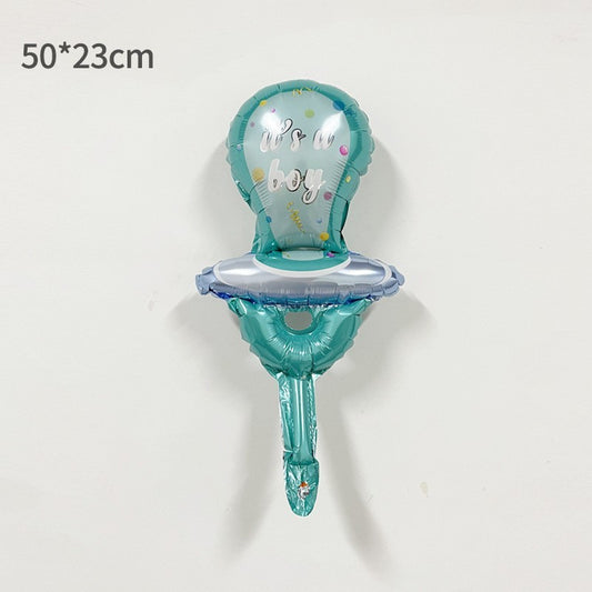 Balon din Folie Metalizata, Figurina Mini Model Suzeta, Tematica Gender Reveal si Botez, Compatibil Aer sau Heliu, include Pai Umflare, 23x50 cm, Albastru