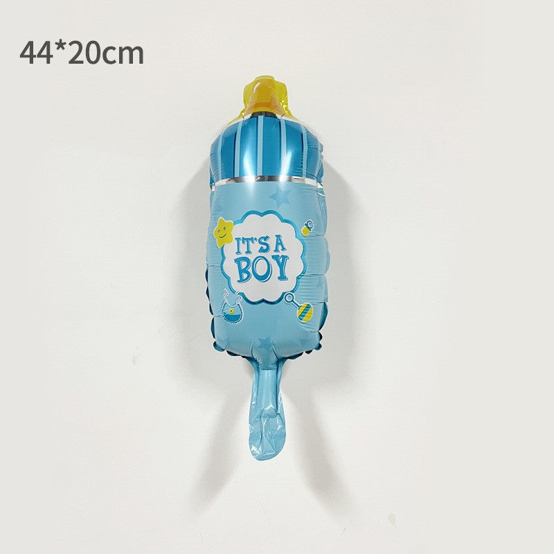 Balon din Folie Metalizata, Mini Figurina Biberon It's a Boy, Decor Petrecere Gender Reveal si Baby Shower, Umflare Aer sau Heliu, include Pai, 44x20 cm, Albastru