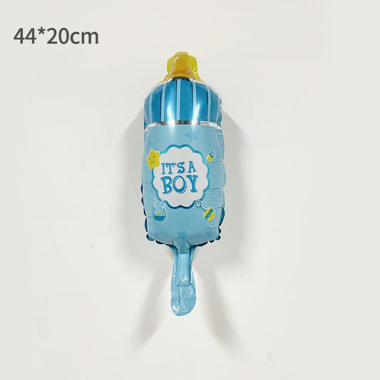 Balon din Folie Metalizata, Mini Figurina Biberon It's a Boy, Decor Petrecere Gender Reveal si Baby Shower, Umflare Aer sau Heliu, include Pai, 44x20 cm, Albastru