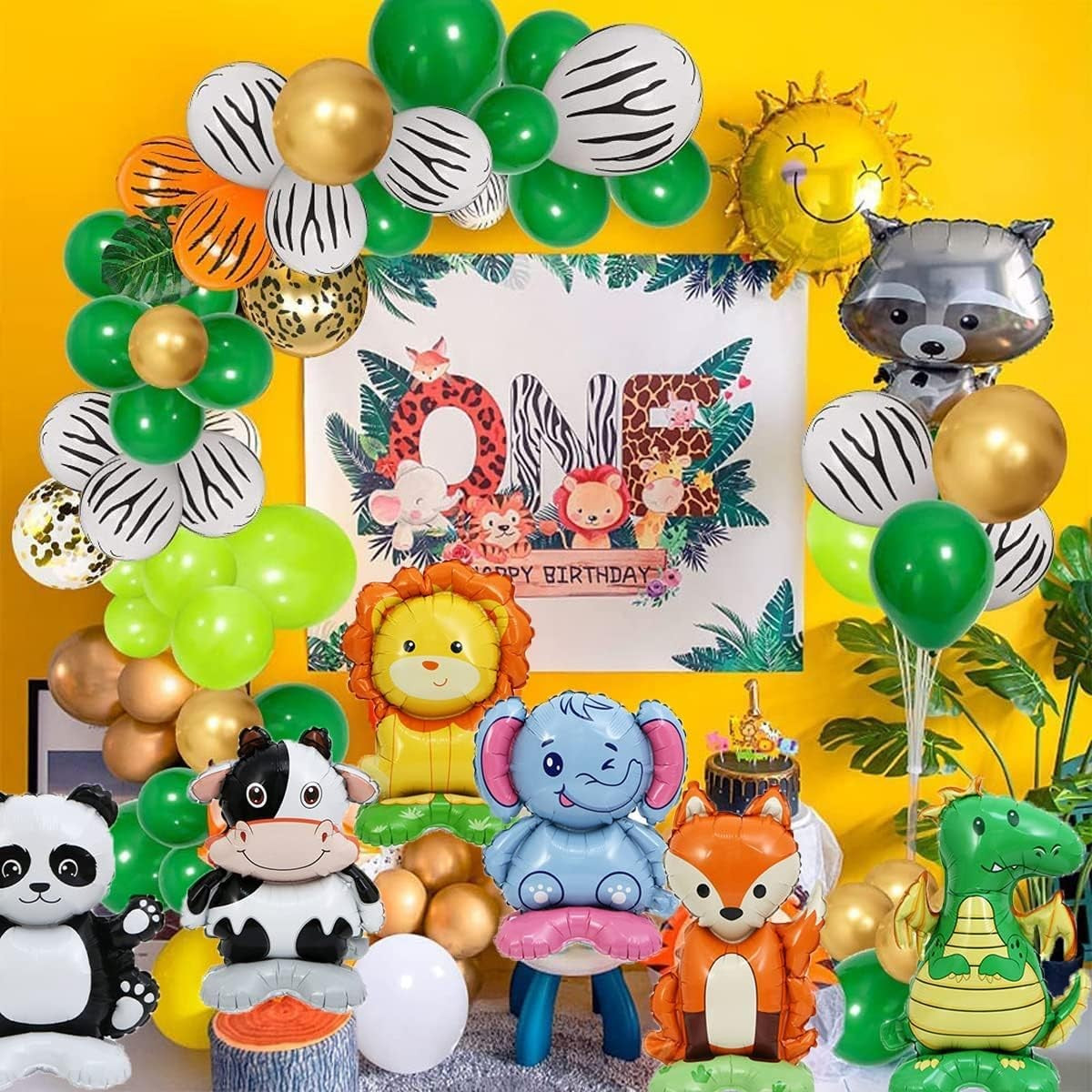 Balon din Folie Metalizata Leu, Mini Figurina Animalute pentru Petreceri Tematice, Umflare cu Aer sau Heliu, Include Pai, Multicolor, 39x58 cm