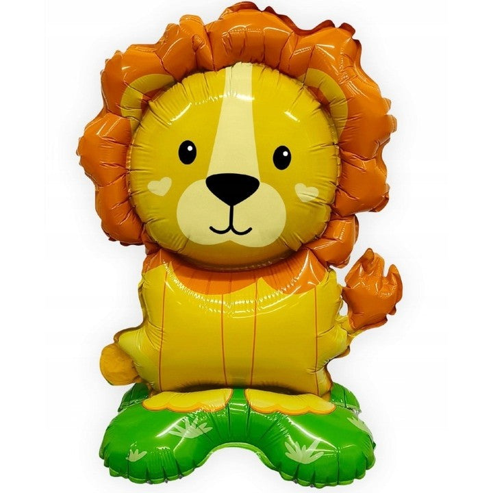 Balon din Folie Metalizata Leu, Mini Figurina Animalute pentru Petreceri Tematice, Umflare cu Aer sau Heliu, Include Pai, Multicolor, 39x58 cm