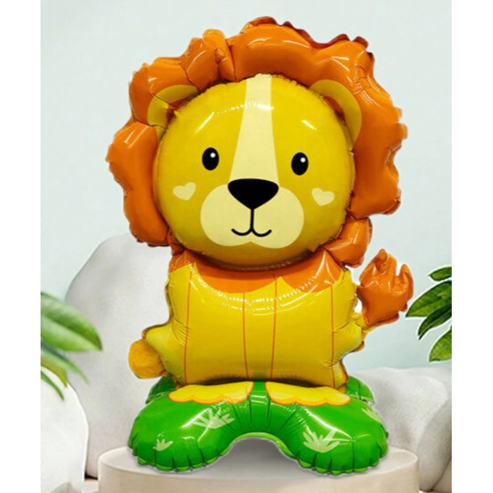Balon din Folie Metalizata Leu, Mini Figurina Animalute pentru Petreceri Tematice, Umflare cu Aer sau Heliu, Include Pai, Multicolor, 39x58 cm