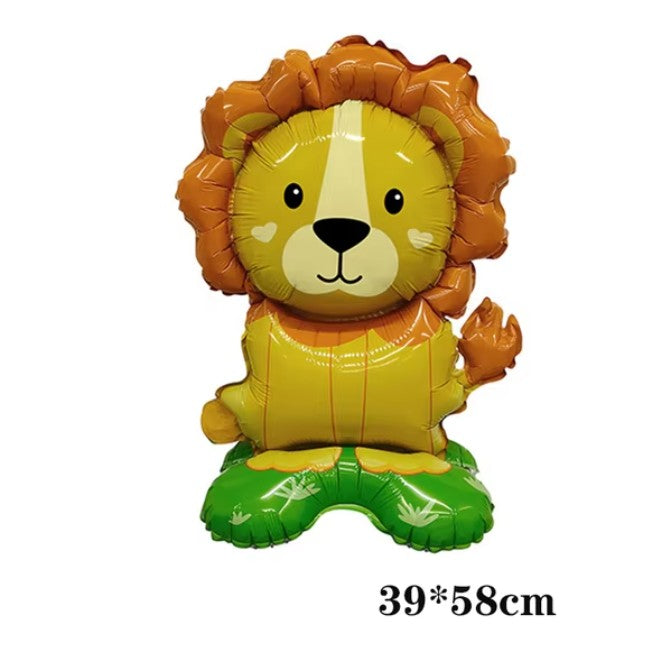 Balon din Folie Metalizata Leu, Mini Figurina Animalute pentru Petreceri Tematice, Umflare cu Aer sau Heliu, Include Pai, Multicolor, 39x58 cm