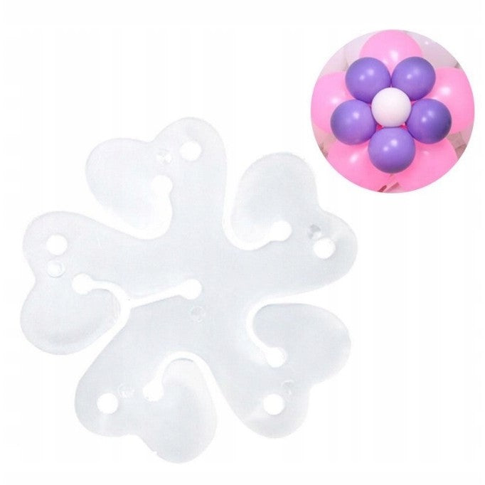 Suport Baloane Model Floare, Clema pentru Aranjamente Decorative, Plastic Rezistent, Capacitate 6 Baloane, Alb, 6x6 cm, 1 Bucata