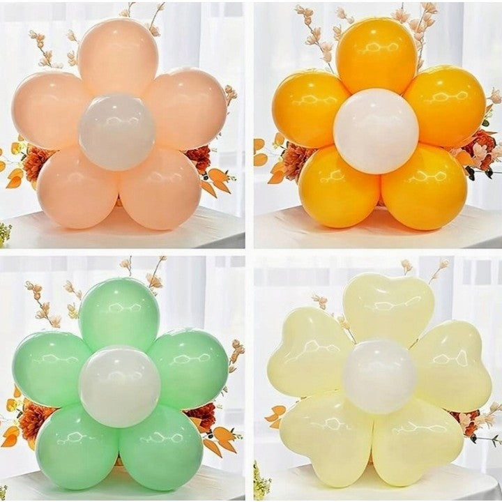 Suport Baloane Model Floare, Clema pentru Aranjamente Decorative, Plastic Rezistent, Capacitate 6 Baloane, Alb, 6x6 cm, 1 Bucata