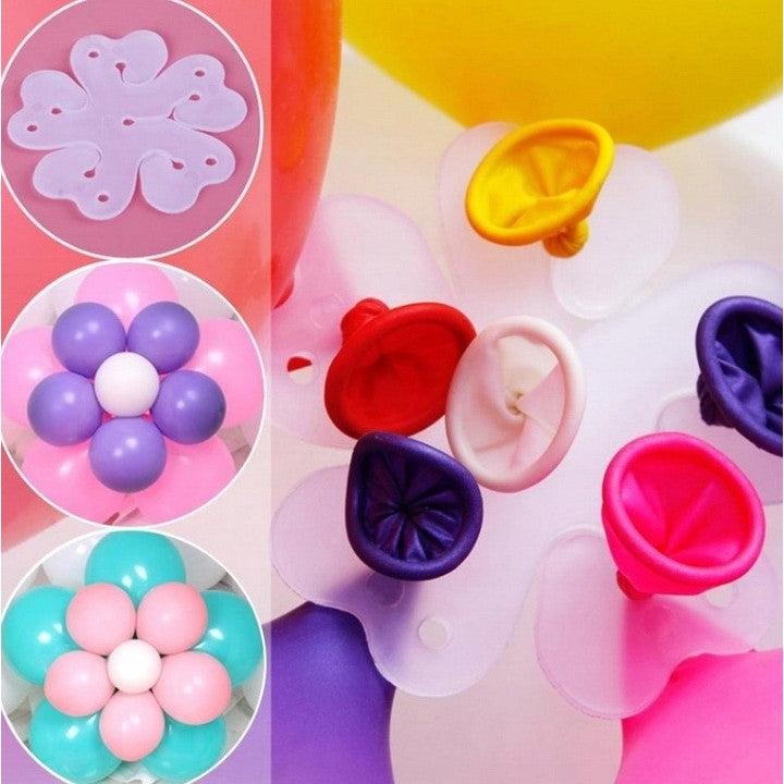 Suport Baloane Model Floare, Clema pentru Aranjamente Decorative, Plastic Rezistent, Capacitate 6 Baloane, Alb, 6x6 cm, 1 Bucata