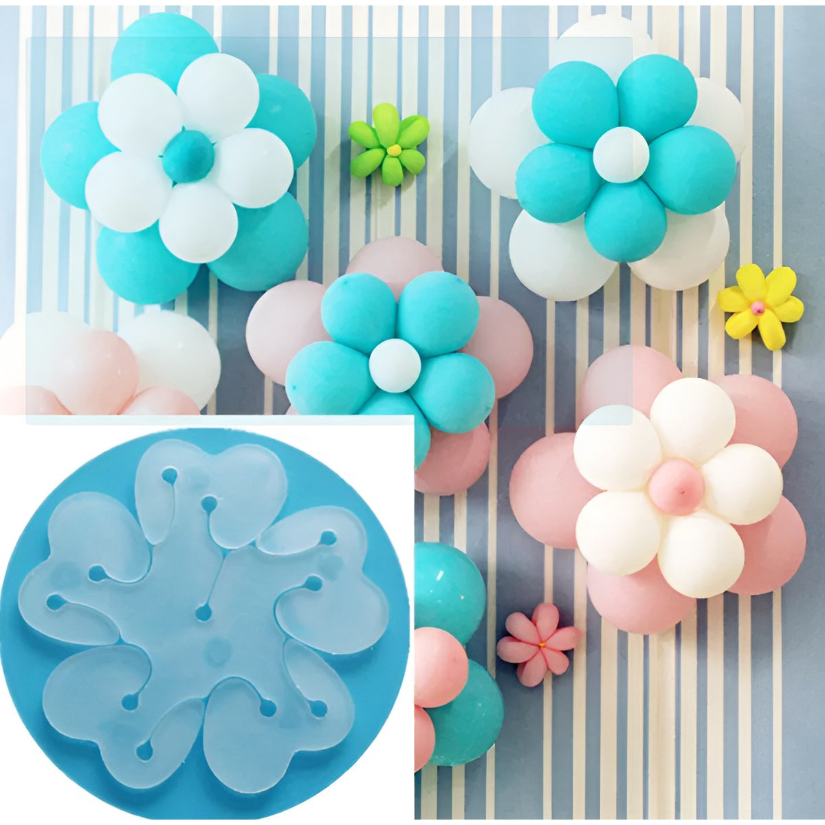 Suport Baloane Model Floare, Dispozitiv Organizare cu Doua Straturi, Plastic Rezistent, Capacitate 11 Baloane, 8x8 cm, Alb