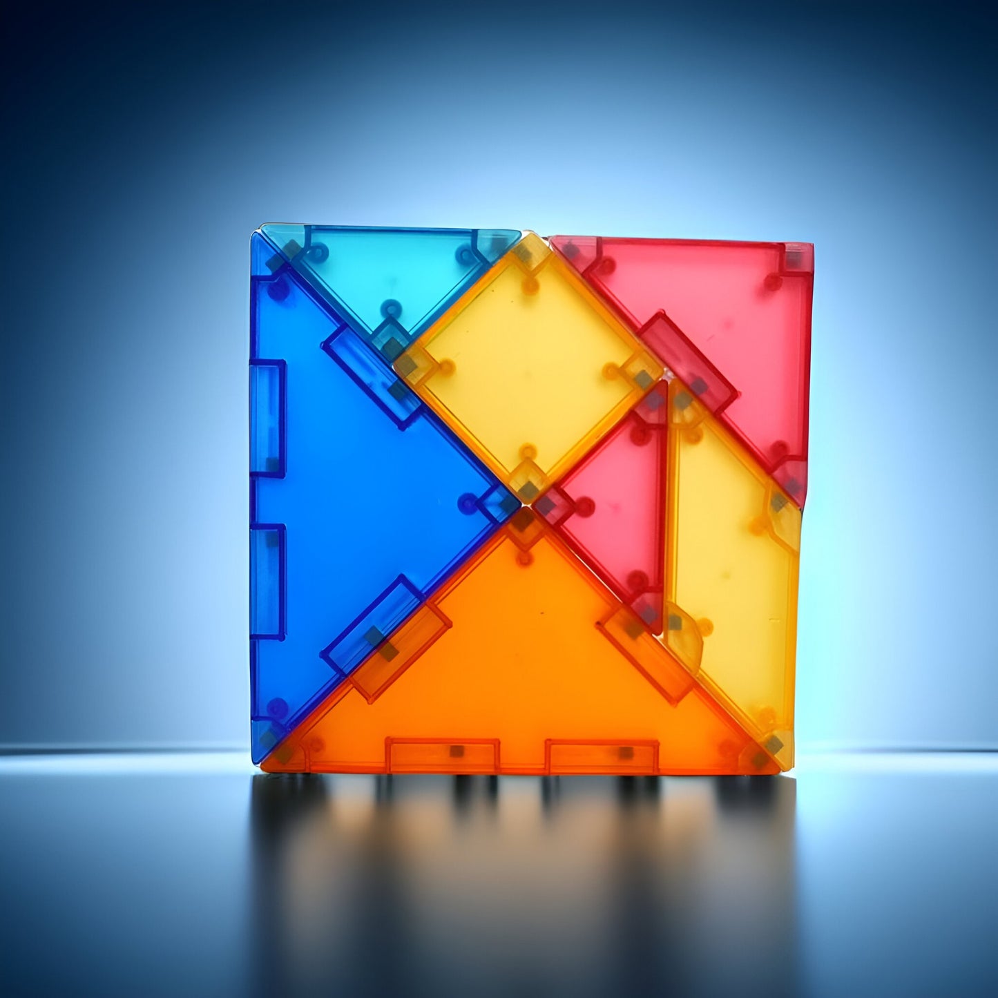 Joc Magnetic Tangram, Puzzle Educational pentru Dezvoltarea Gandirii Logice si Matematice, 7 Piese Geometrice, Material EVA si ABS, 3 Ani+, Multicolor, 10.5 x 10.5 x 2.2 cm