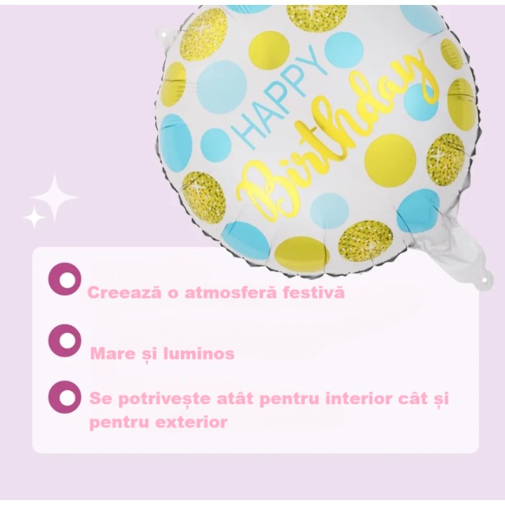 Balon Aniversar din Folie Metalizata, Model Cifra 5 cu Mesaj Happy Birthday, Figurina Decorativa Petrecere, Umflare Aer sau Heliu, 45 cm, Multicolor