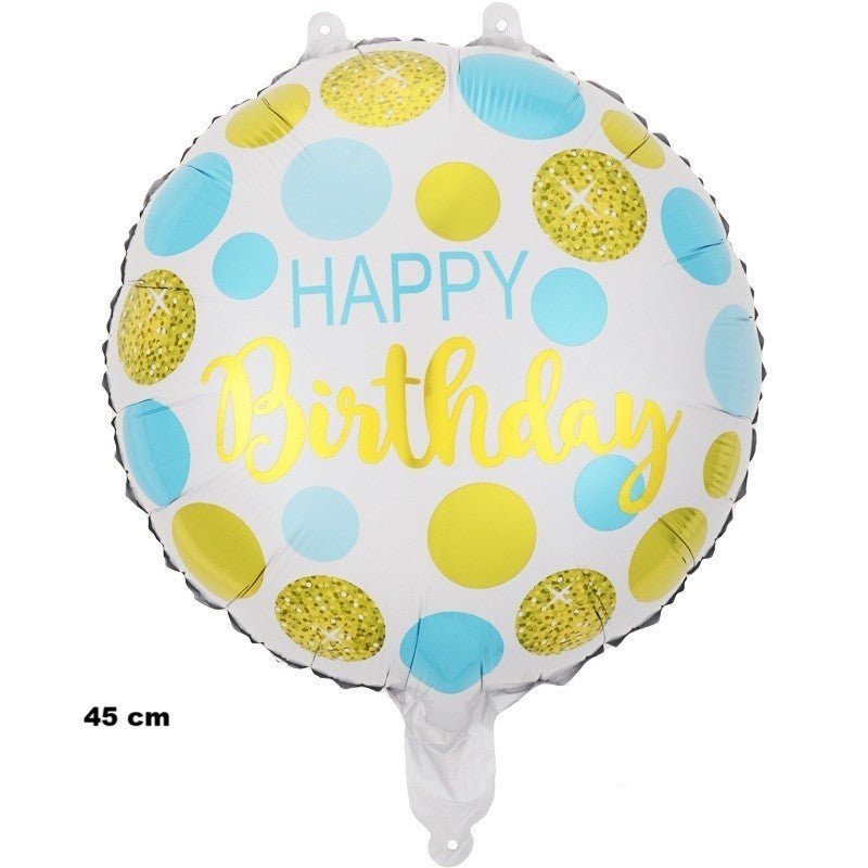 Balon Aniversar din Folie Metalizata, Model Cifra 5 cu Mesaj Happy Birthday, Figurina Decorativa Petrecere, Umflare Aer sau Heliu, 45 cm, Multicolor