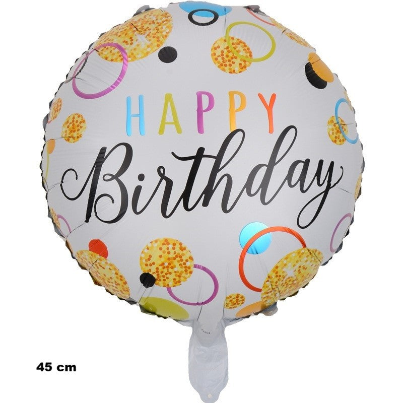Balon Aniversar din Folie Metalizata, Model Cifra 6, Imprimeu Happy Birthday, Potrivit pentru Aer sau Heliu, include Pai Umflare, Multicolor, 45 cm