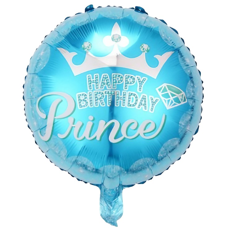Balon Aniversar din Folie Metalizata, Model Prince Happy Birthday, Figurine Tematica Aniversare, Umflare Aer sau Heliu, include Pai, 45 cm, Multicolor