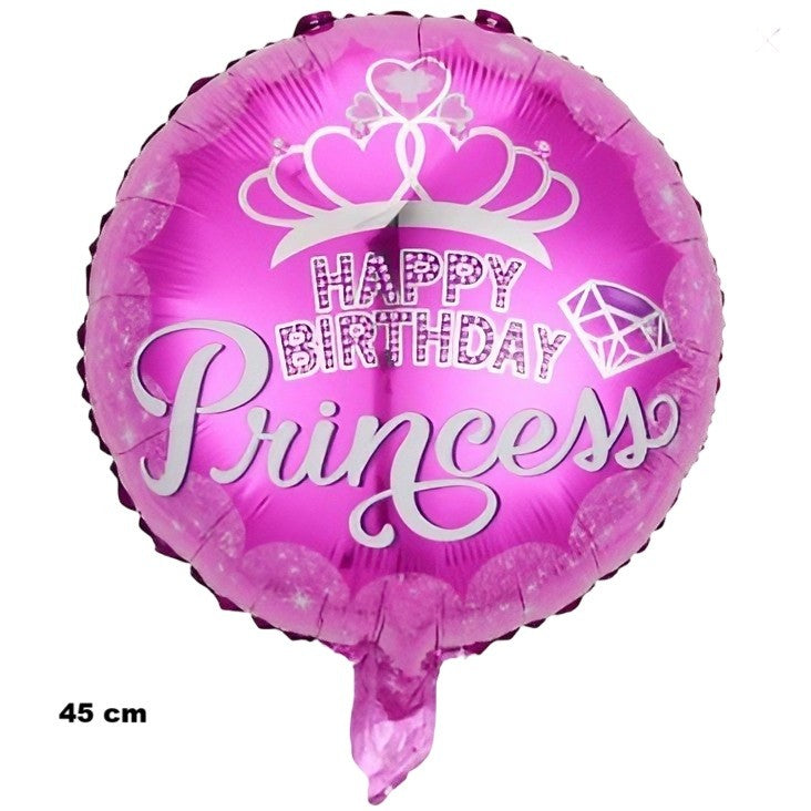 Balon Aniversar din Folie Metalizata, Model Princess Happy Birthday, Tematica Figurina Printesa, Compatibil Aer sau Heliu, Include Pai Umflare, 45 cm, Multicolor