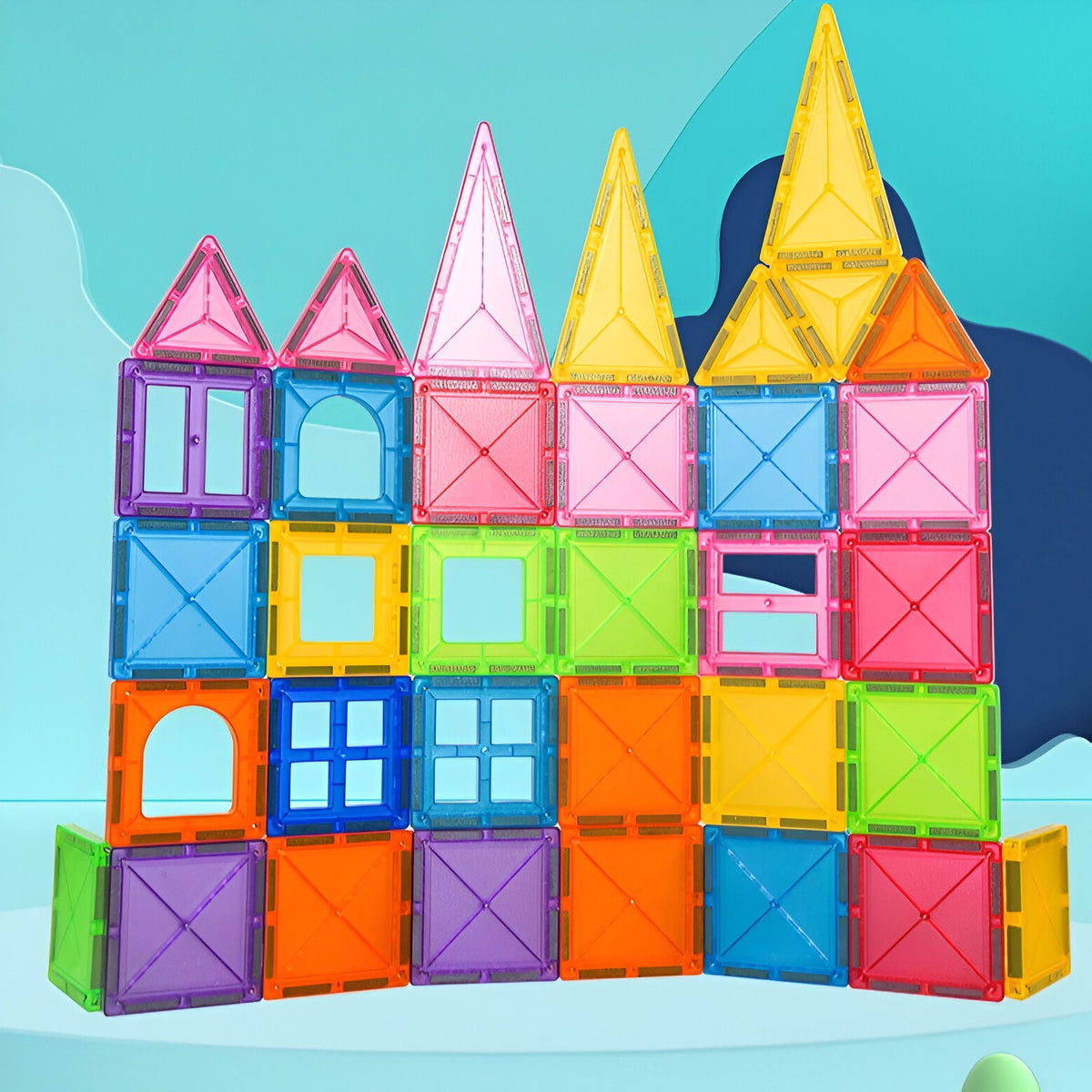 Set de Constructie Magnetic, Joc Educational Magnetic Tiles si Puzzle 3D, Forme Geometrice pentru Stimularea Creativitatii, Material ABS Non-Toxic, 32 Piese, 5.5 cm, Multicolor