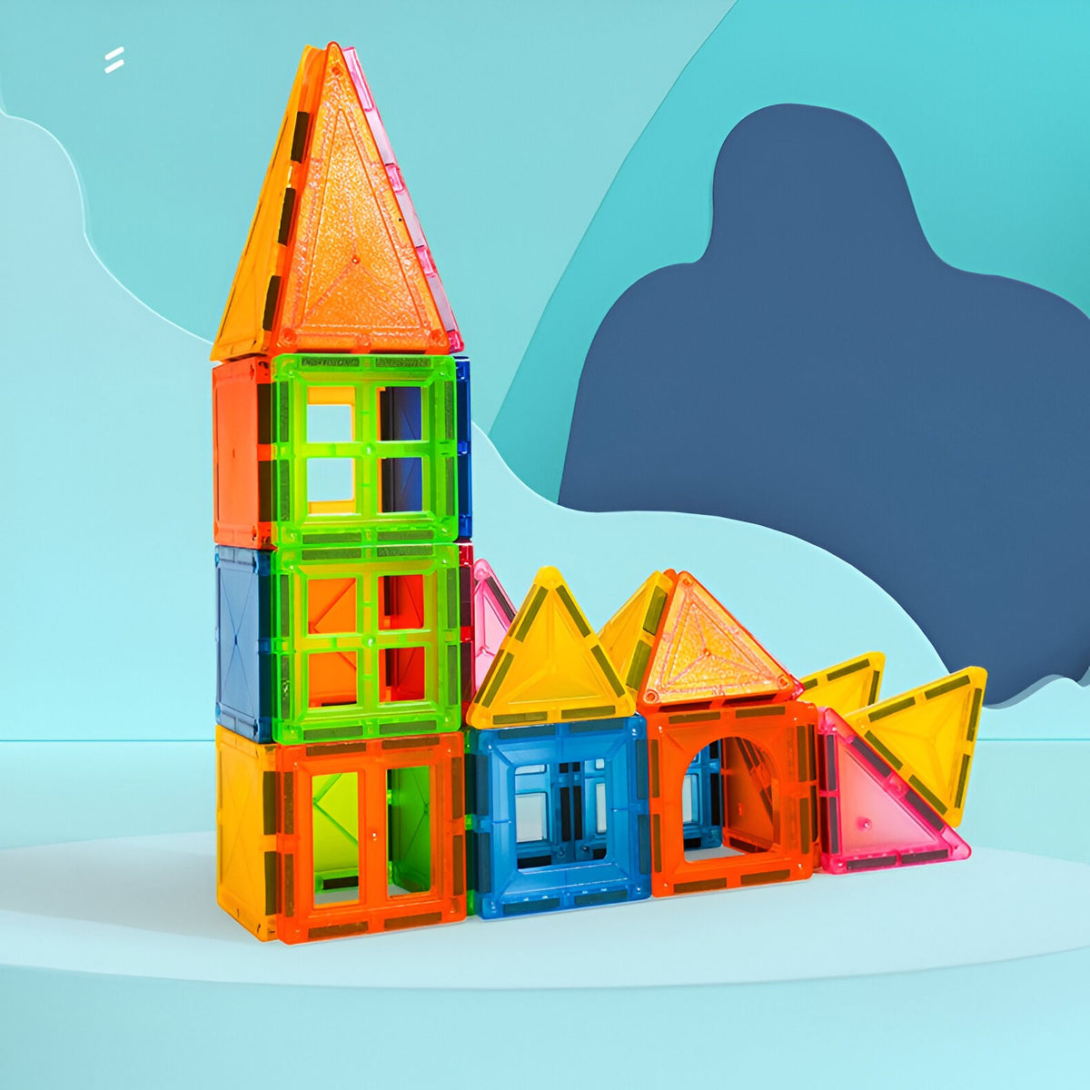 Set de Constructie Magnetic, Joc Educational Magnetic Tiles si Puzzle 3D, Forme Geometrice pentru Stimularea Creativitatii, Material ABS Non-Toxic, 32 Piese, 5.5 cm, Multicolor