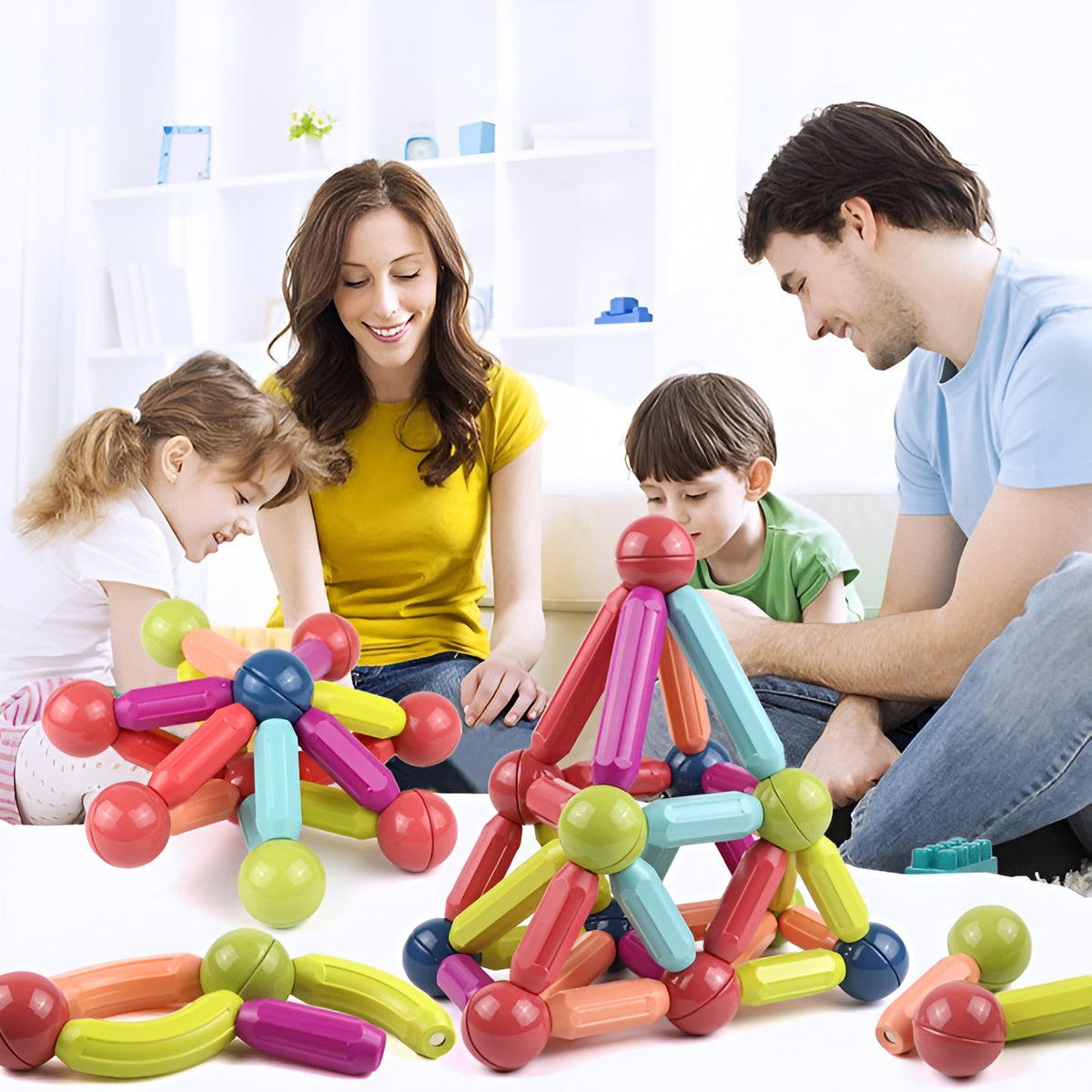 Set Constructie Magnetica 100 Piese, Joc Educativ cu Bastonase si Bile Magnetice, Puzzle 3D STEM pentru Dezvoltarea Creativitatii, Material ABS Non-Toxic, Multicolor
