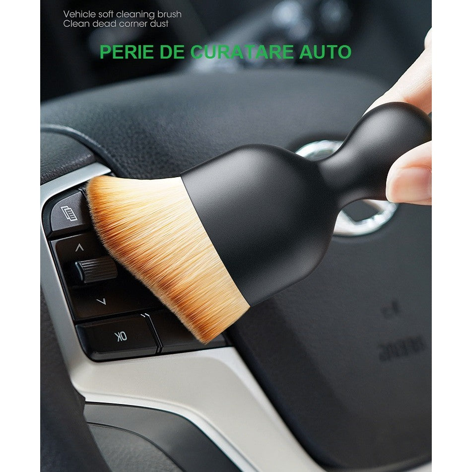 Pensula Multifunctionala pentru Machiaj si Curatare Auto, Perii Moi Sintetici si Capac Protectie, Maner PP, Negru