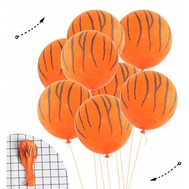 Set 10 Baloane Latex Party Animal Print, Mix Culori Portocaliu Galben si Alb, Diametru 23 cm, Greutate 1.4 g