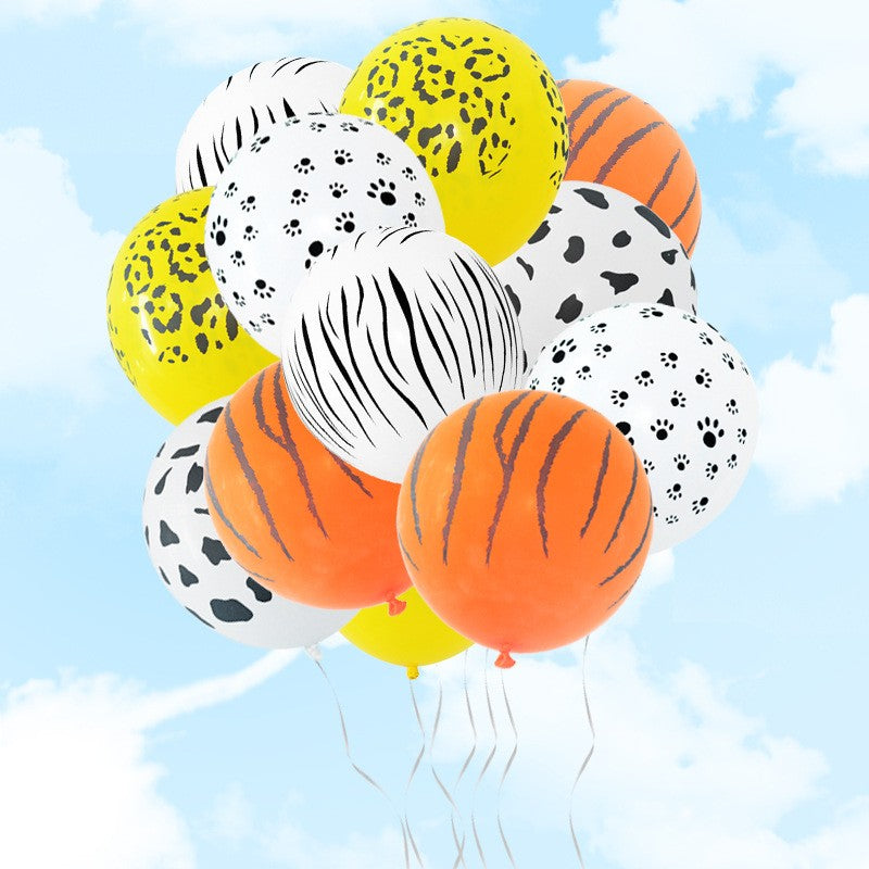 Set 10 Baloane Latex Party Animal Print, Mix Culori Portocaliu Galben si Alb, Diametru 23 cm, Greutate 1.4 g