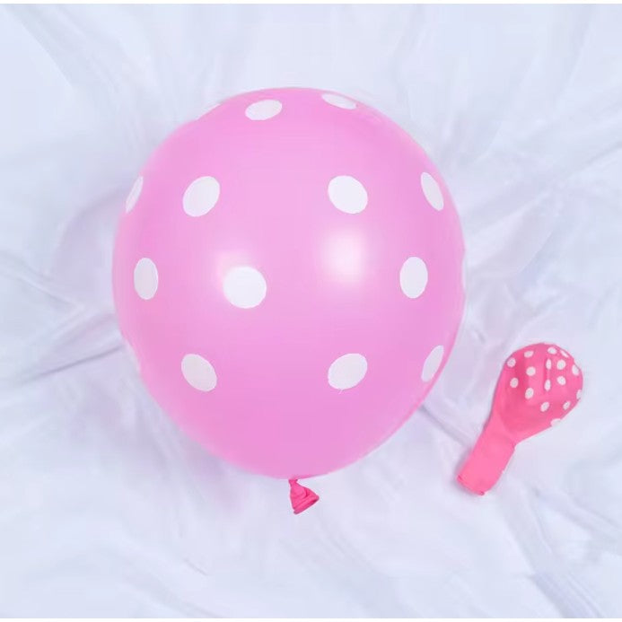 Set 10 Baloane din Latex cu Buline Albe, Accesorii Decor Petrecere, Material Biodegradabil, Mix 5 Culori, 23 cm, 1.4 g