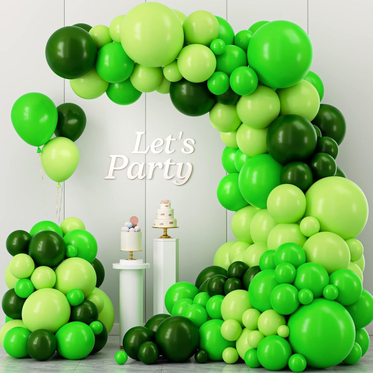 Set 10 Baloane Din Latex, Model Party Pentru Petreceri, Compatibile Aer Sau Heliu, Biodegradabile, 30 cm, Verde Diferite Nuante, 2.8 g